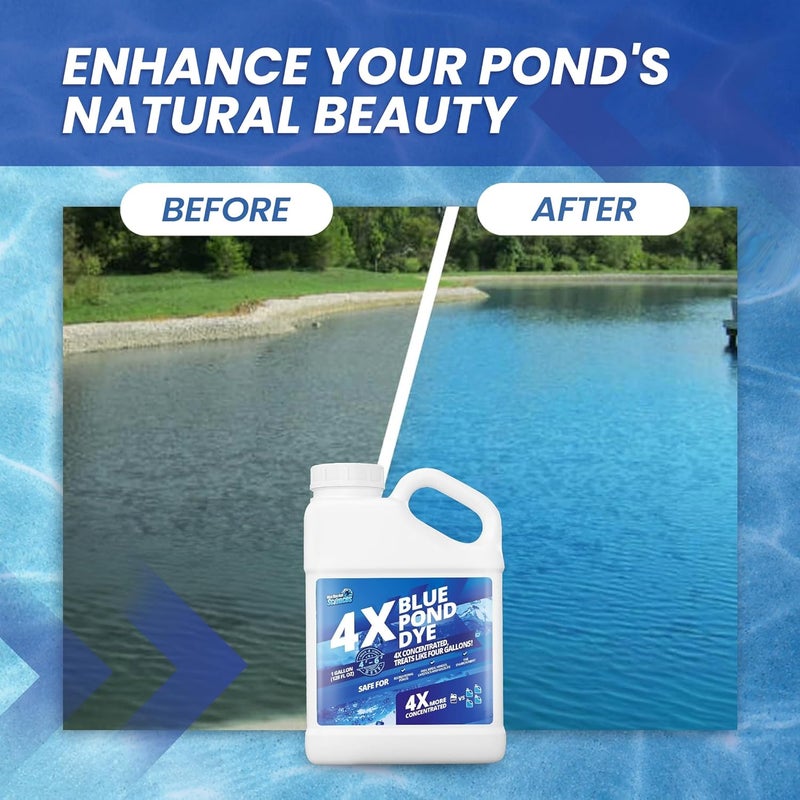 Not Rocket Sciences 1 Gallon 4X Blue Pond Dye - Treats Like 4 Gallons & Covers 4 Acres, Concentrated Pond Dye Blue, Liquid Pond Shade & Blue Dye for Ponds and Lakes, Provides Natural Blue Color, Safe for Fish & Wildlife - Image 2